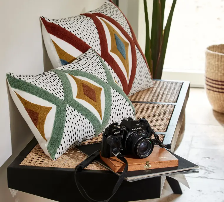Housse de coussin Zayi ivoire et vert